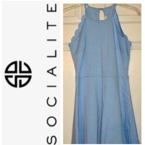 🌺 SOCIALITE Blue Scalloped Fit Flare Dress NWT $89 S